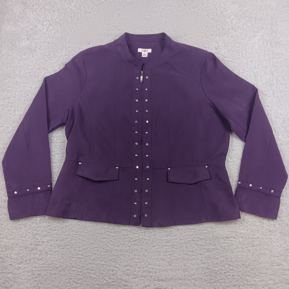 Cato Jacket Faux Suede Studded Purple Women XL Zip Front Mock Neck RN37080